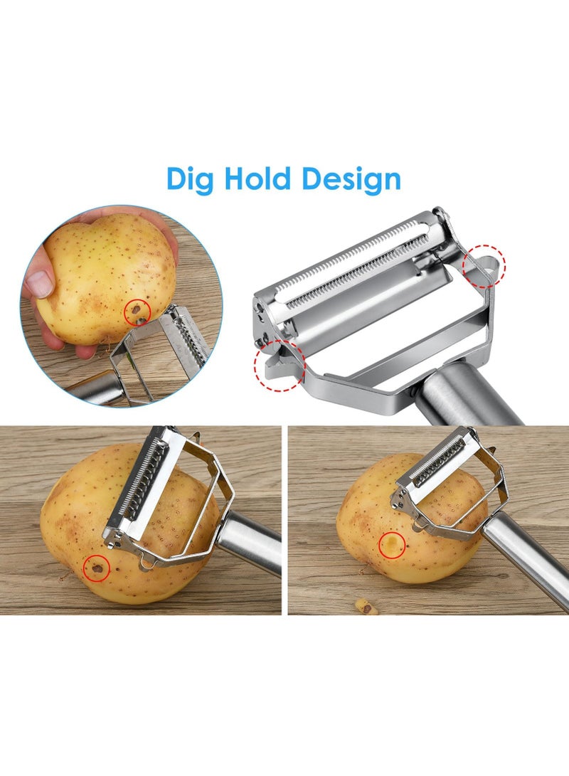 OSHIMA Peeler Shredder, Stainless Steel Fruit and Vegetable Handheld Shredder for Kitchen, 2-in-1 Peeler with Multi-Functional for Peeling Potatoes, Carrot, Cucumber and Melon - Image 5